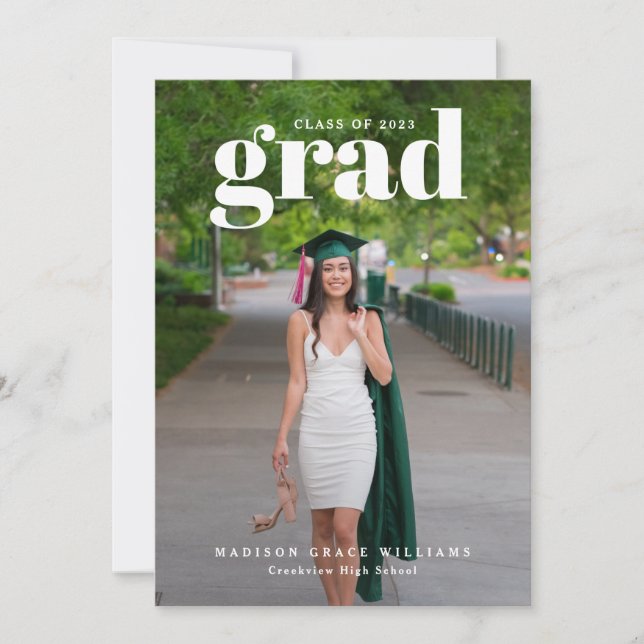 White GRAD Bold Letters Foto Ankündigung (Vorderseite)