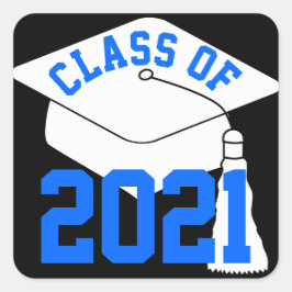 White Grad Cap Blue Class 2024 Quadratischer Aufkleber
