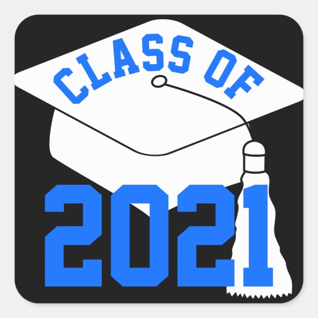 White Grad Cap Blue Class 2024 Quadratischer Aufkleber (Vorderseite)