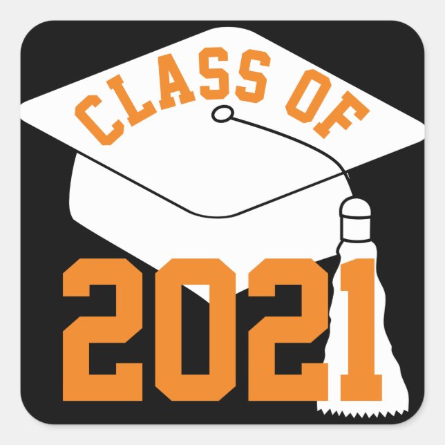White Grad Cap Orange Klasse 2024 Quadratischer Aufkleber (Vorderseite)