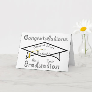 White Grad Graduate Silver Class of 2024 Hat Karte
