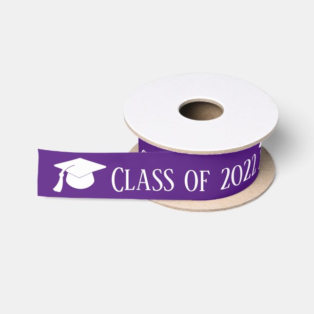 White Graduate Hat | Klasse 2022 Lila Satinband (Spule)
