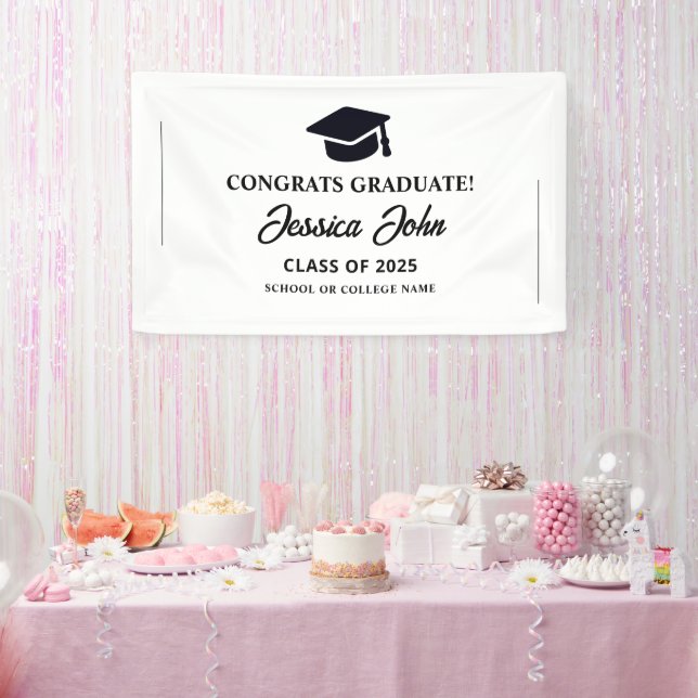 White Graduate Herzlichen Glückwunsch zu Ihrem Abs Banner (Party)