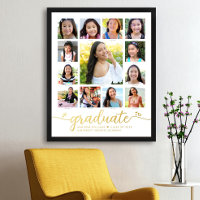 White Graduate K-12 Foto Collage Script Real Gold