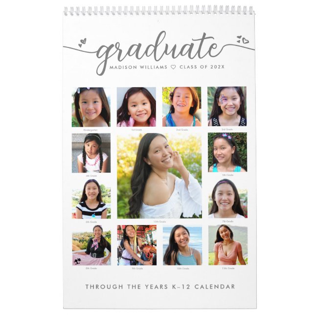 White Graduate K-12 Script FotoCollage 15 Monate Kalender (Titelbild)