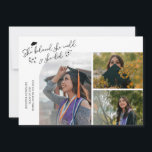 White Graduate She Believed Multi Photo Ankündigung<br><div class="desc">Modern and whimsical graduation announcement photo card featuring 3 photos on the front and 1 on the back. The text says "She believed she could so she did" with twinkling stars. Add the graduate's name,  information,  and message to personalize this card. White.</div>