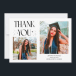 White Graduate Thank You 2-Photo  Ankündigung<br><div class="desc">Modern and whimsical graduation announcement photo card featuring 2 photos on the front and 1 on the back. The text says "THANK YOU" with twinkling stars. Add the graduate's name,  information,  and message to personalize this card.</div>