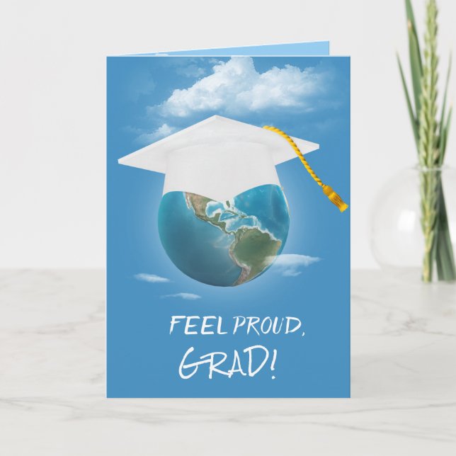 White Graduation Cap on Planet Earth Karte (Vorderseite)