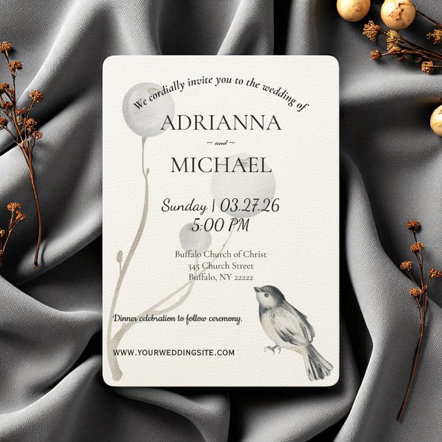 White, Gray, Bird Rustic Wedding Invitation (Créateur téléchargé)