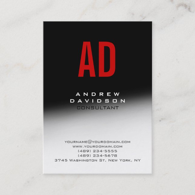 White Gray Black Monogram Business Card Visitenkarte (Vorderseite)