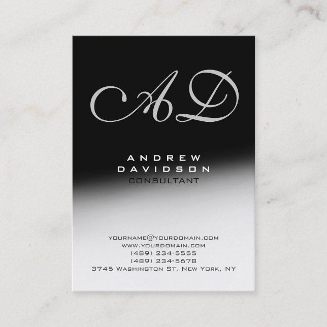 White Gray Black Script Monogram Business Card Visitenkarte (Vorderseite)