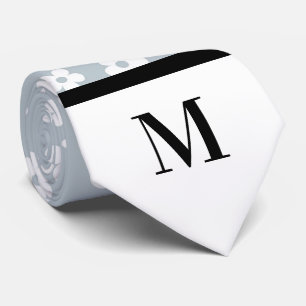 White & Gray Daisies Monogramed Necktie Krawatte