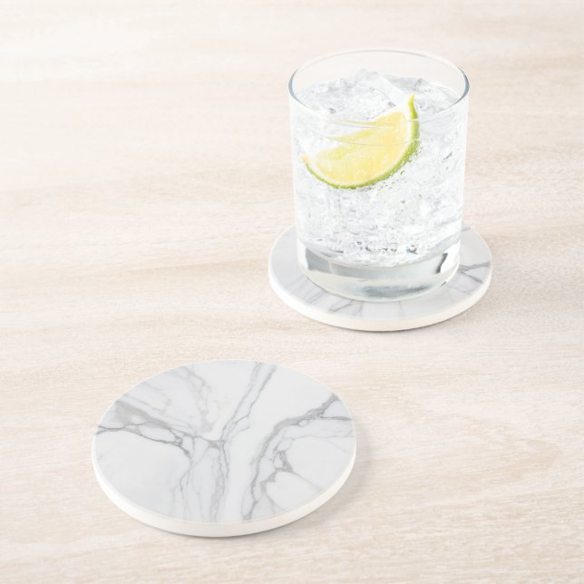 White Gray Marble Minimal Elegant Coaster Getränkeuntersetzer (Seite)