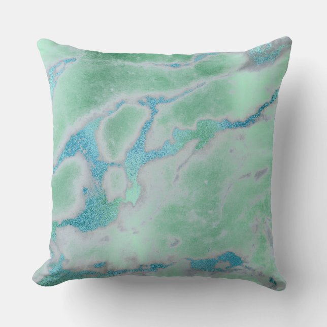 White Gray Mint Green Ocean Blue Gold VIP Marmor Kissen (Vorderseite)