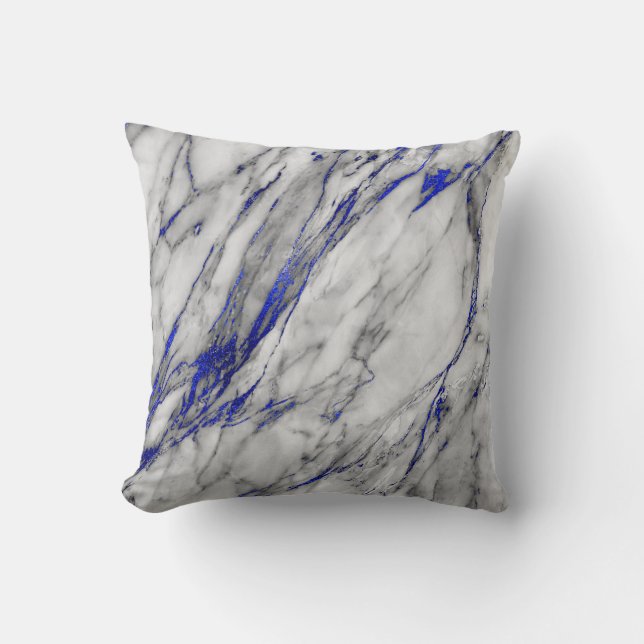 White Gray Sapphire Blue Navy Marmor Glam Kissen (Vorderseite)