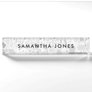 White Gray Terrazzo Klassische Personalisierte Nam Namensplakette
