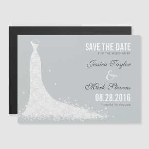 White & GrayLace Hochzeitskleid Save the Date Magneteinladung