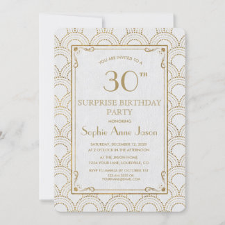 White Great Gatsby Art Deco Gold Geburtstagsparty Einladung