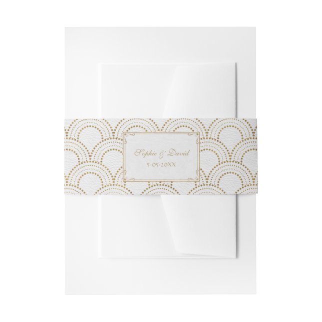 White Great Gatsby Art Deco Gold Hochzeit Einladungsbanderole (Vorderseite Beispiel)