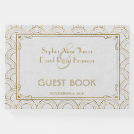 White Great Gatsby Art Deco Gold Hochzeit Gästebuch