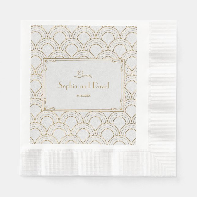 White Great Gatsby Art Deco Gold Hochzeit Serviette (Vorderseite)