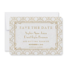 White Great Gatsby Art Deco Gold Save the Date