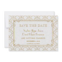 White Great Gatsby Art Deco Gold Save the Date