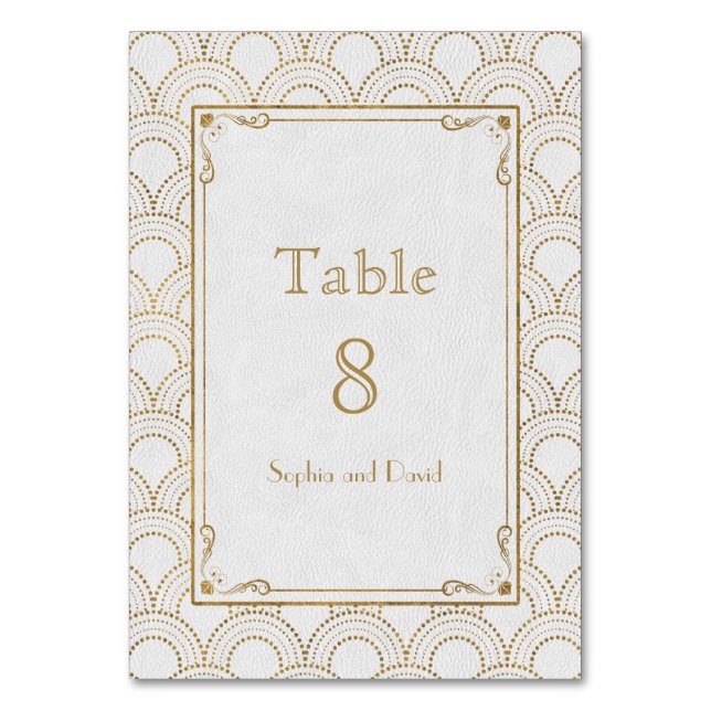White Great Gatsby Gold Art Deco TISCHNUMMER (Vorderseite)