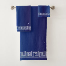 White Grecian Frieze Design Navy Blue Badhandtuch Set