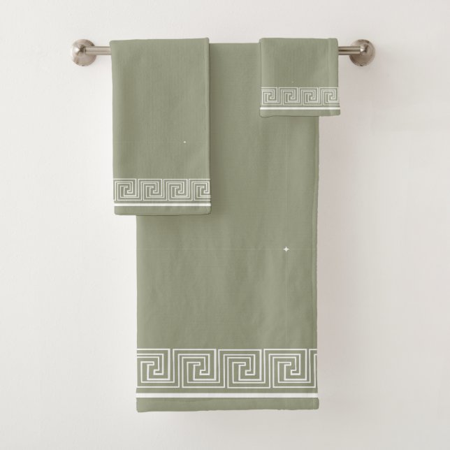 White Grecian Frieze Design Sage Badhandtuch Set (Insitu)