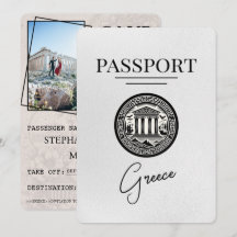 White Greece Passport Save the Date Karte