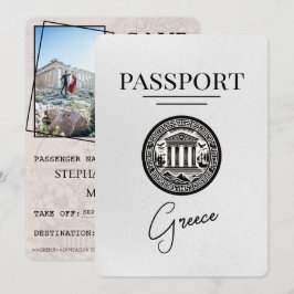 White Greece Passport Save the Date Karte
