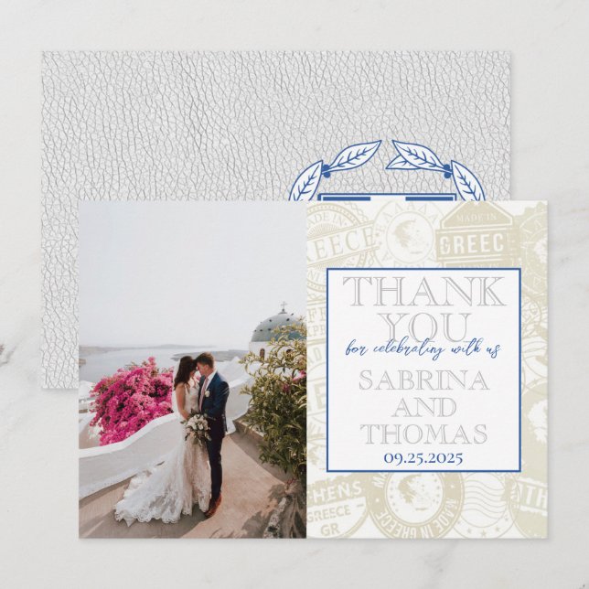 White Greece Wedding Foto Vielen Dank Dankeskarte (Vorne/Hinten)