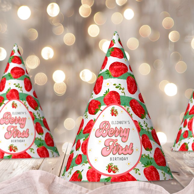 White Green 1. Geburtstag Berry First Strawberry Partyhütchen (Von Creator hochgeladen)