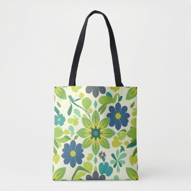 White Green and Blue Floral Tote Bag Tasche (Vorderseite)