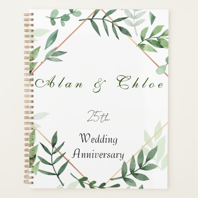 White + Green Botanical 25. Wedding Gift Planner Planer (Vorderseite)