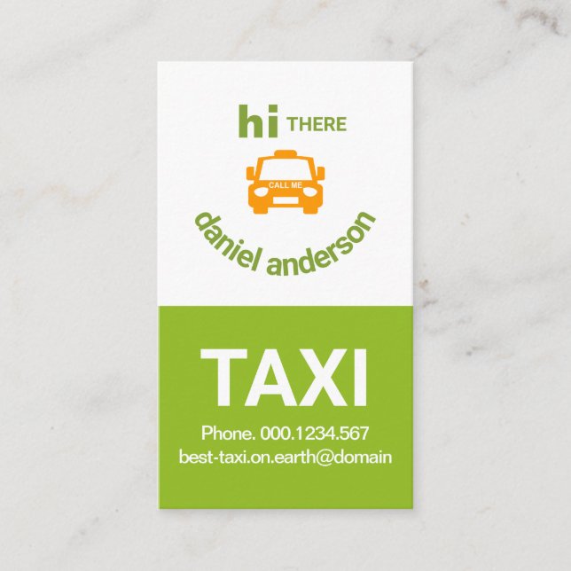 White Green Box Lächelnder Taxifahrer Visitenkarte (Vorderseite)