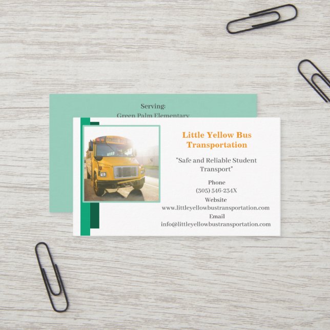White Green Bus Fahrer Gelben Schulbus Visitenkarte (Vorderseite/Rückseite Beispiel)