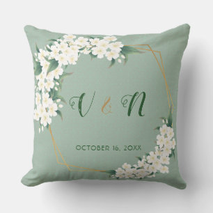 White Green Floral Monogram Wedgeake Kissen