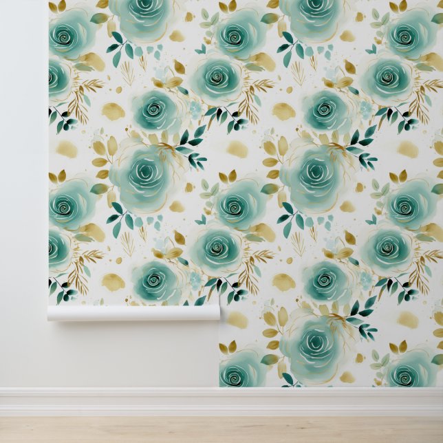 White Green Gold Blume Tapete (Anwendung)