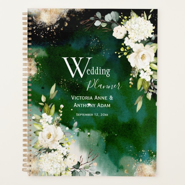 White Green Gold Rustic Floral Wedding Planer (Vorderseite)