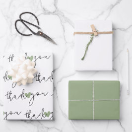 White Green Heart Vielen Dank 3 Set Wrapping Paper Geschenkpapier Set