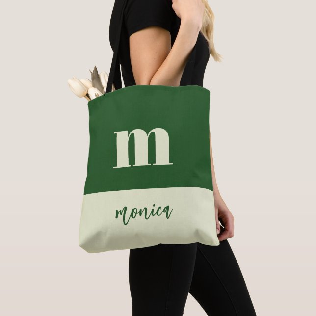 White & green initial personalized tote bag tasche (Von Nahem)