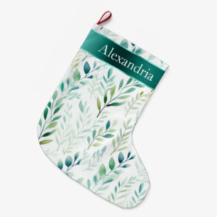 White Green Mint Blätter Weihnachtsname Großer Weihnachtsstrumpf
