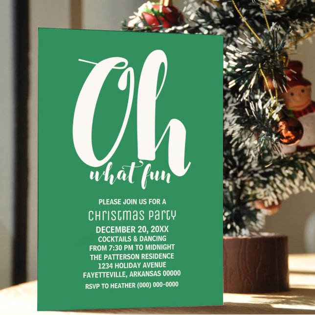 White Green Oh Quel Amusant Invitation de fête de  (White and Green Oh What Fun Holiday Party Invite)