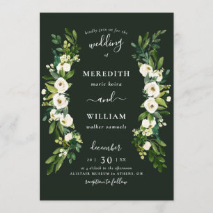 White Green Rose Garden Wedding Einladung
