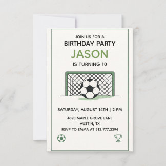 White & Green Soccer Birthday • Boys Sports Party Einladung