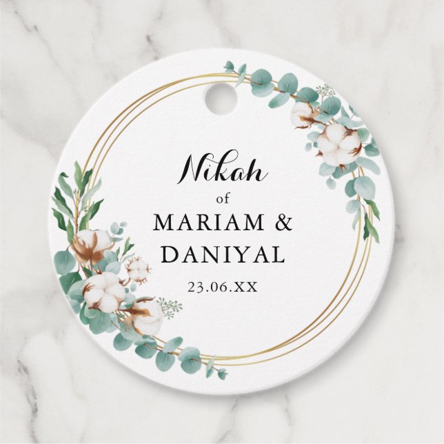 White Greenery Gold Floral Muslim Nikah Wedding Geschenkanhänger (Vorderseite)
