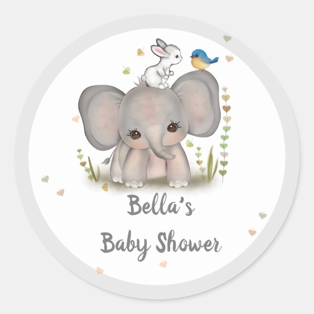 White Grey Elephant Bunny Bird Baby Shocker Runder Aufkleber (Vorderseite)