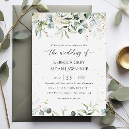 White Grey Green Floral Watercolor Wedding Einladung